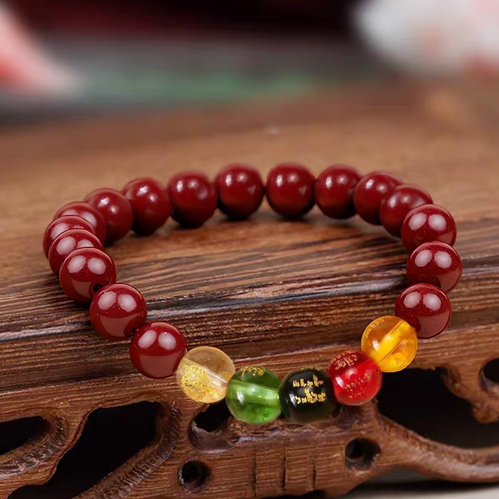 Feng Shui Bracelet for Men Women, Red Cinnabar Bracelet Prayer Beads Protection Bracelet Jewelry Gifts Meaning to Attract Wealth and Good Luck (8mm)