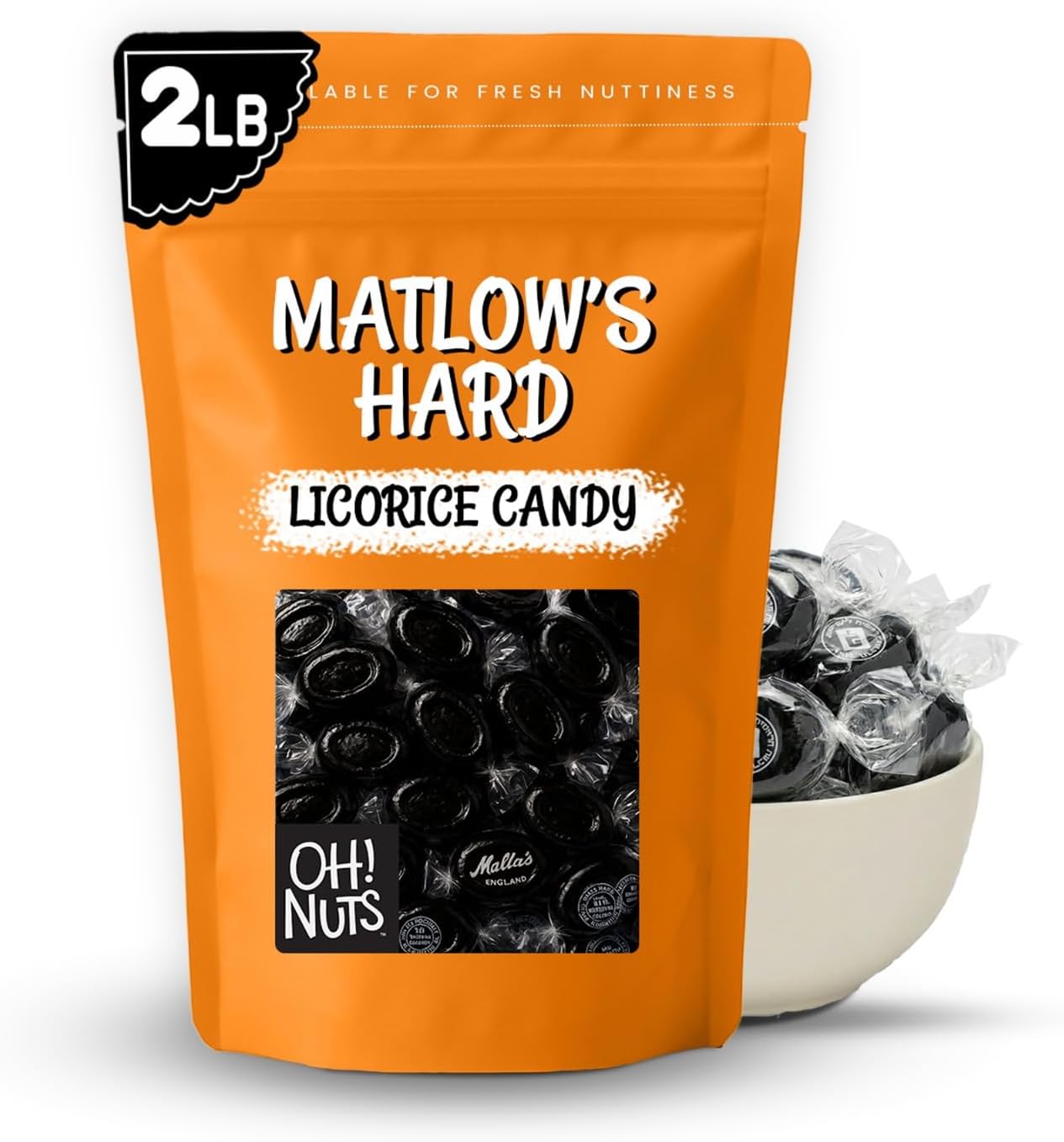 Matlow's Licorice Hard Candy | Kosher Licorice Candy - Individually Wrapped & Packed in 2 LB Resealable Bulk Bag | Great for Party, Office, Outing - Oh! Nuts