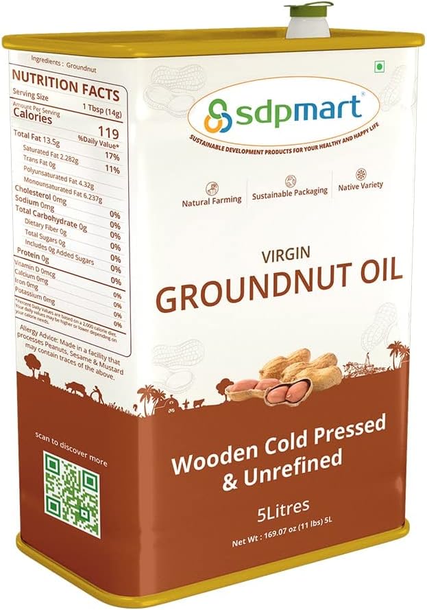 SDPMart Cold pressed virgin Groundnut oil/Peanut Oil - 5 Ltr | Chekku Oil