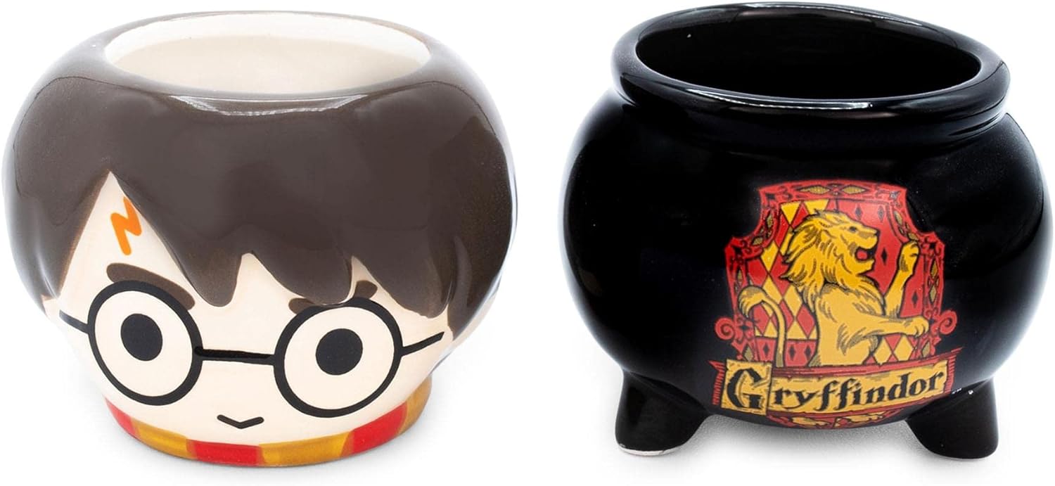 Silver Buffalo Harry Potter Gryffindor Cauldron 2pc Ceramic 3D Sculpted Mini Cup Set, Perfect as a Sugar, Cream, or Milk set, 3.5 Ounces
