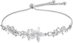 Gold Adjustable Bracelets for Women,Dainty Flower Bracelet Rhinestone Slider Floral Bracelet Floral Jewelry Adjustable Bridesmaid Bracelets Jewelry Gift
