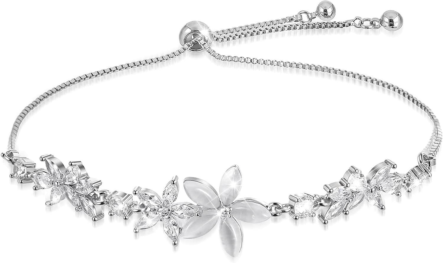 Gold Adjustable Bracelets for Women,Dainty Flower Bracelet Rhinestone Slider Floral Bracelet Floral Jewelry Adjustable Bridesmaid Bracelets Jewelry Gift