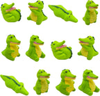 12Pcs Mini Cartoon Crocodile Figurines Miniature Alligator Figures Cute Resin Cake Toppers for DIY Fairy Garden Moss Landscape Dollhouse Birthday Party Decorations