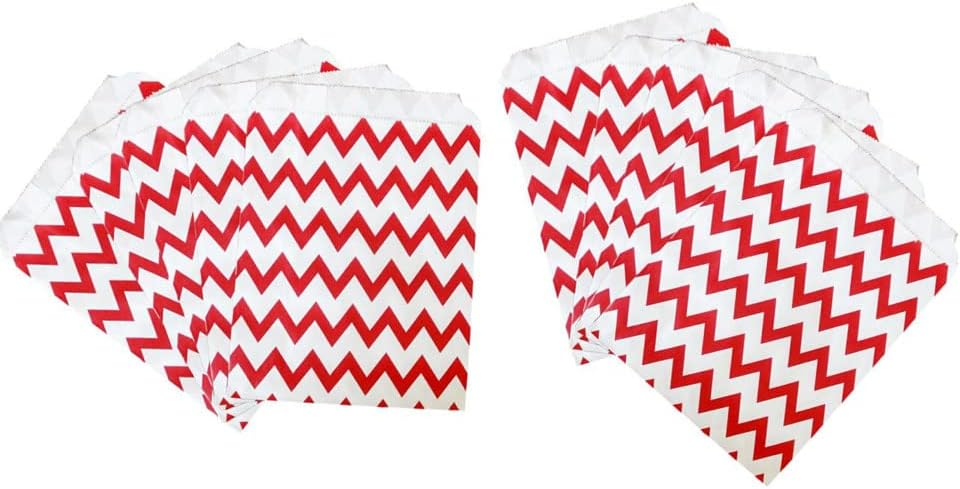 50pcs White and Red Striped Paper Bags, 5 x 7 Inches Food Safe Party Favor Treat Bag for Sweets Candy Biscuits Chocolates Birthday Wedding Christmas Gifts