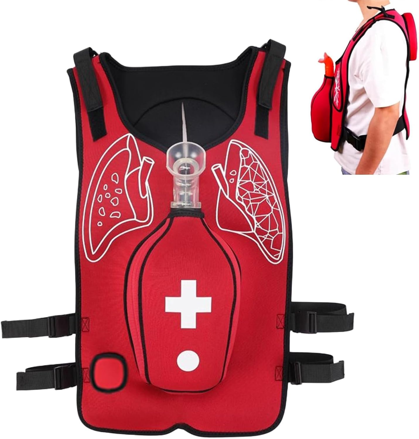 Anti Choking Vest, Adjustable Shoulder Straps and Waist Belt, Airway Obstruction Simulation Training Wearing Vest,for First Responder,Student First Aid Teaching Child-B-Red
