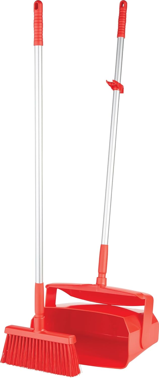 Remco - A Vikan Company 62504 Lobby Dustpan with Broom, Polypropylene/Polyester/Aluminum, 7" X 14" Bin, 37" Handle, Red