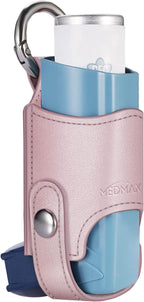 MEDMAX Asthma Inhaler Holder PU Leather Protective Travel Handy Mini Holster, Lightweight Carrying Case with Carabiner Clip, Inhaler Not Included (Case Only), Rose Gold