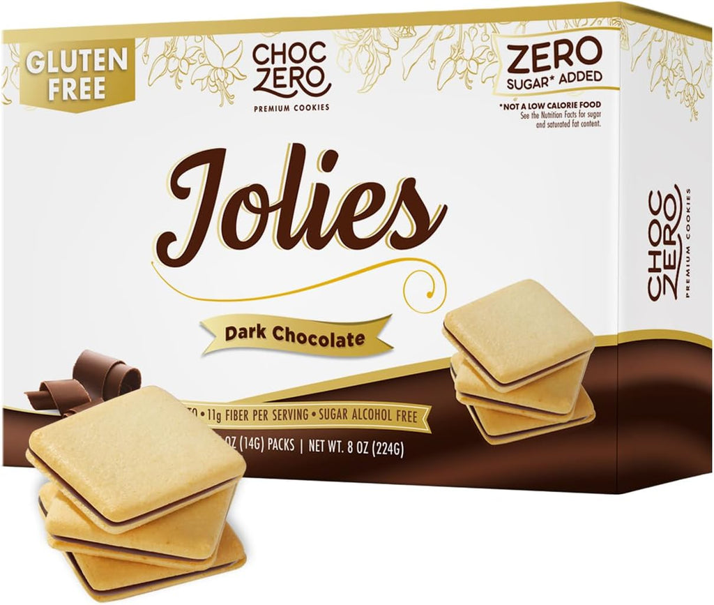 ChocZero Chocolate Cookies, Dark Chocolate Jolies – Gluten Free, Sugar Free, 16 Crispy Chocolate Filled Keto Cookies Per Box, 8 Ounce