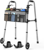 Loyoda Folding Walker with Basket and Glide Skis, 5" Wheels Lightweight Walkers for Seniors and Adults, Supports Up to 350 Pounds, Adjustable Height, Compact Standard Walker