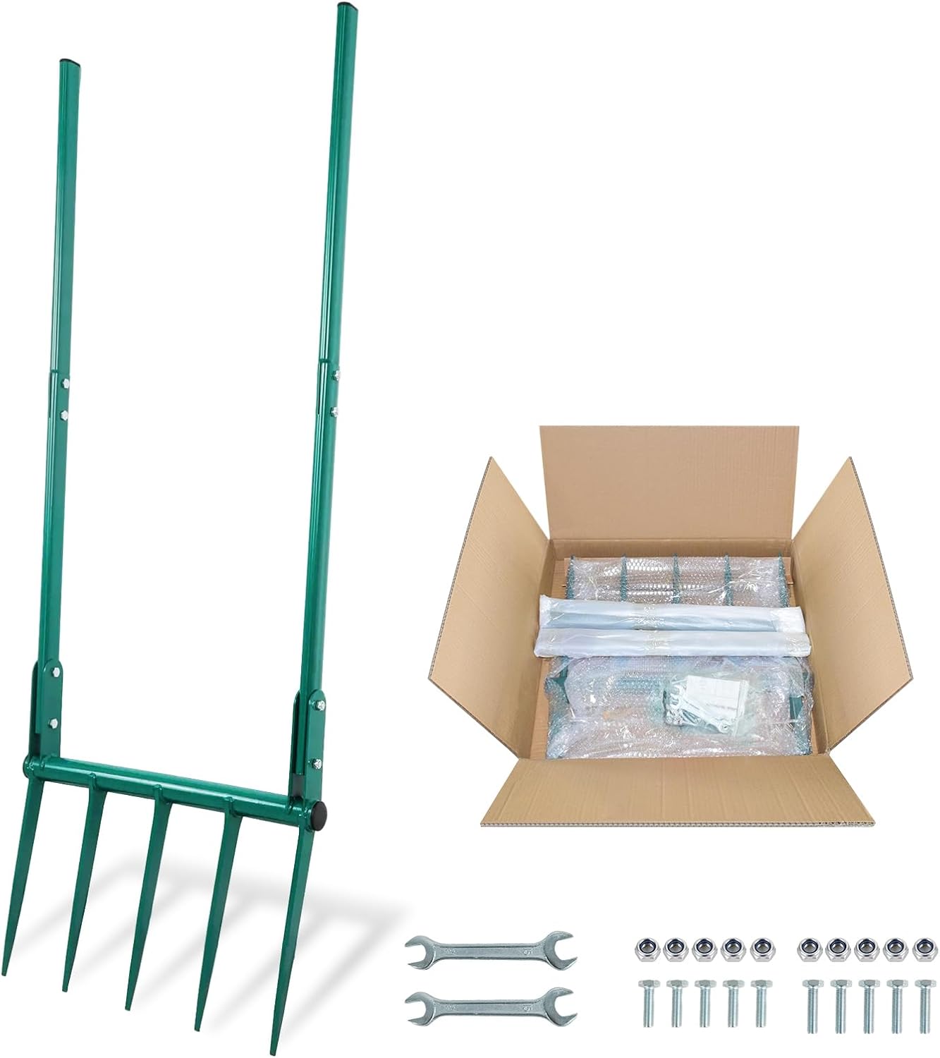 VVOKGO Broadfork Garden Tool with 11.8" Long Tines, 5-Tine Broad Fork for Gardening Heavy Duty, Unbreakable Garden Fork & Hand Tiller for Farm Digging, Crushing, Aerating Soil