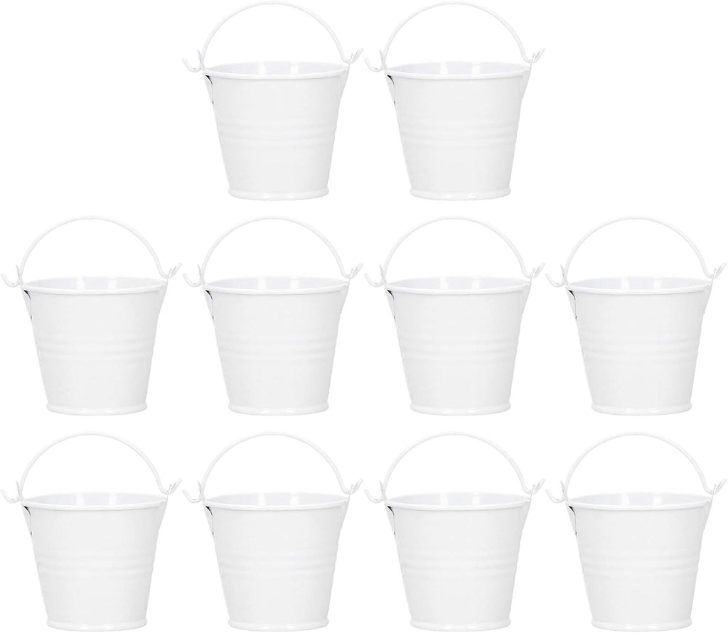 10PCS Small Metal Bucket with Handles, Round Ice Buckets Metal Iron Pail for Kids Candy Crafts Party Favors, Mini Succulent Plant Pot, Hanging Flower Pot for Indoor Outdoor Decor (4 * 5.5 * 6-White)