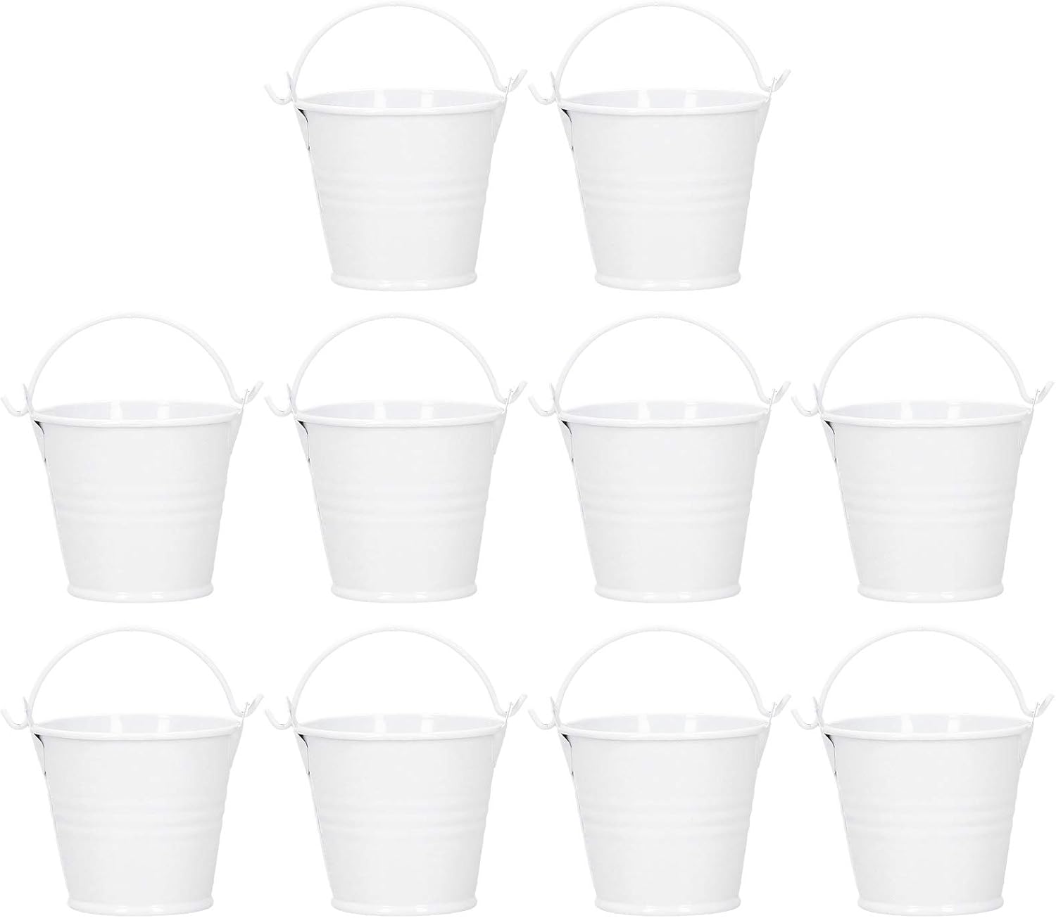 10PCS Small Metal Bucket with Handles, Round Ice Buckets Metal Iron Pail for Kids Candy Crafts Party Favors, Mini Succulent Plant Pot, Hanging Flower Pot for Indoor Outdoor Decor (4 * 5.5 * 6-White)