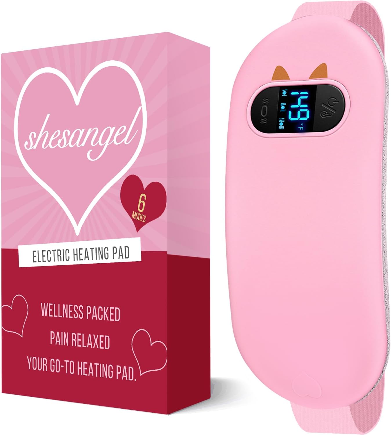 Electric Heating Pad, Portable Cordless Menstrual Heating Pad with 6 Heat Levels and 6 Massage Modes, Fast Large Heating Belly Wrap Belt for Cramps, Back Pain Relief Gifts for Women Girls Her