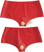 Latex Rubber Red Briefs with Transparent Sheath,Red,L