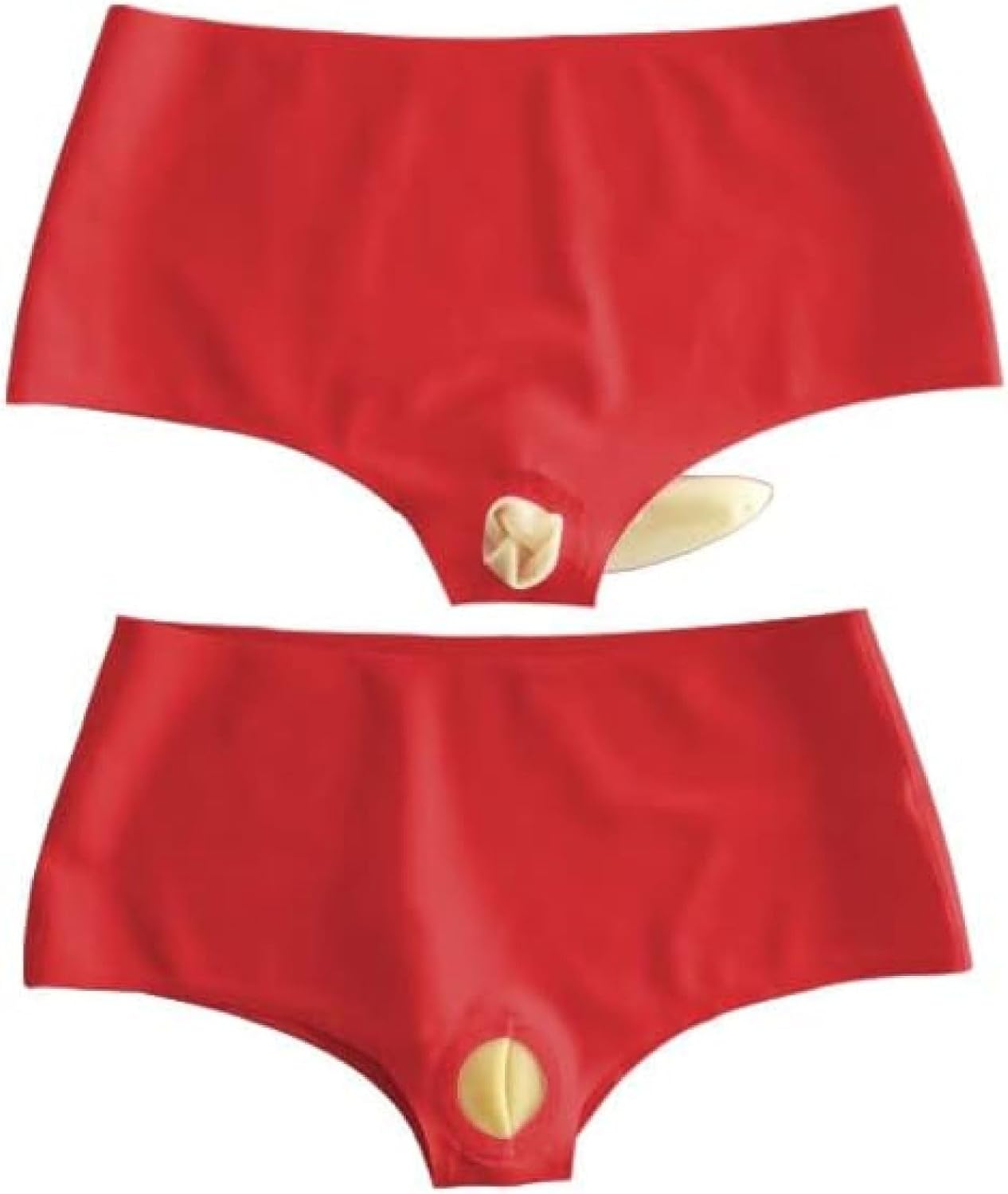 Latex Rubber Red Briefs with Transparent Sheath,Red,L