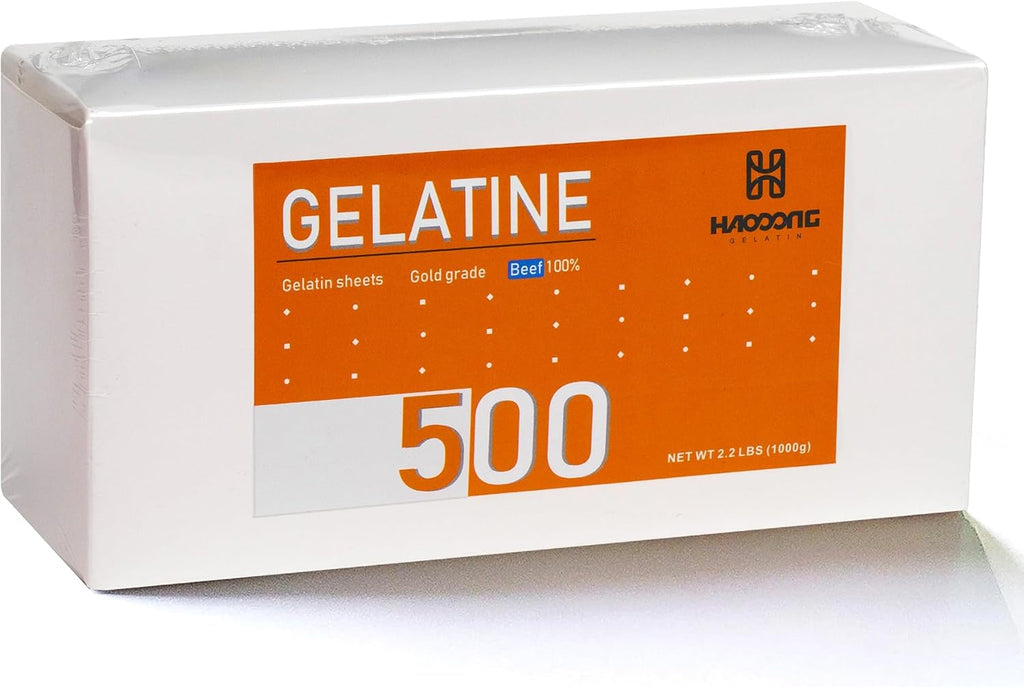 Haodong Beef Gold Leaf Gelatin Sheets - 1KG/2.2LBS (About 500Sheets) 200Bloom Gelatin Leaves for Mousse Mirror Glaze Cream Cake Dessert Jellies