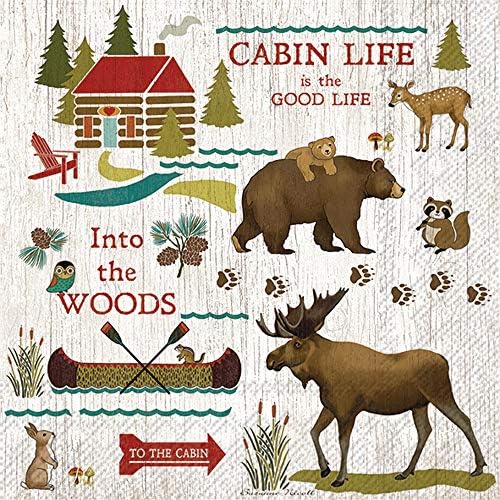 Boston International C781000 IHR Paper Cocktail Napkins (20 Count), Cabin Life, 5 x 5"