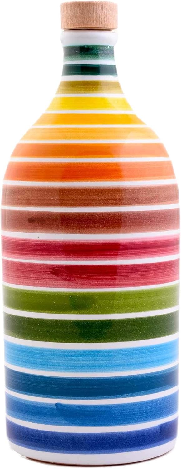 Antico Frantoio Muraglia | Premium Italian Extra Virgin Olive Oil | First Cold Pressed Gourmet EVOO | RAINBOW Arcobaleno Collectible Handmade Ceramic Bottle | 16.9 Fl.oz (500 ml)
