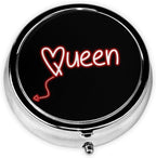 Metal Pill Organizer - 3-Compartment Mini Round Pill Case for Pocket & Purse, Portable Vitamin Holder, Easy-Open Design for Travel - Queen