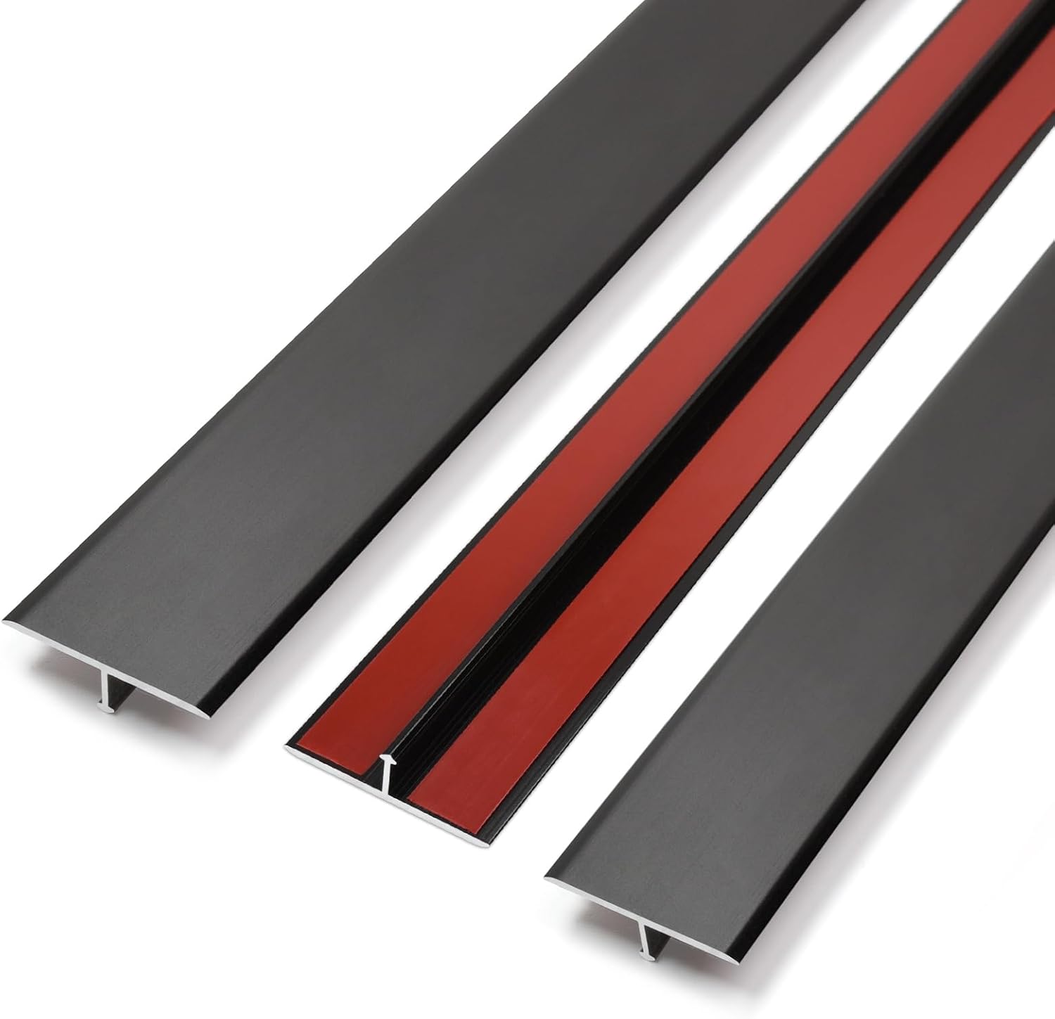 Aluminum T Molding Floor Transition Strip Self Adhesive, Door Threshold Strip, Edge Trim for Laminate Wood Tile Vinyl, Floor Divider for Joining Flooring Gaps (3pcs, 36 x 2 in, Black)