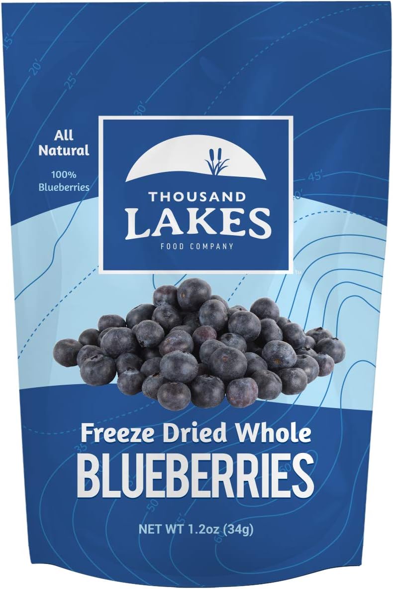 Thousand Lakes Freeze Dried Fruit - Blueberries 1.2 ounces | No Sugar Added | 100% Whole Blueberries