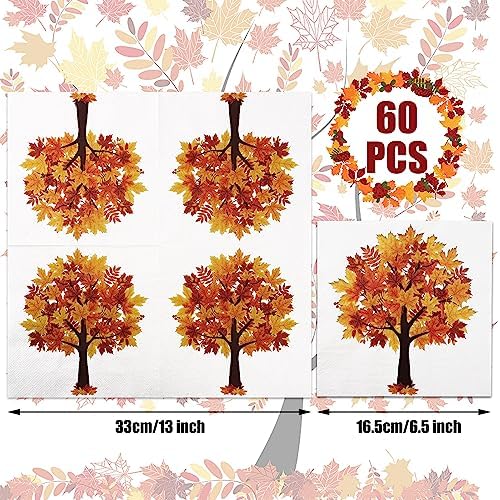 60 Pack Fall Paper Napkins Maple Leaves Luncheon Napkins Fall Leaf Disposable Napkin Maple Tree Decorative Napkin for Autumn Thanksgiving Party Supplies Dinner Kitchen, 6.5 x 6.5 Inch