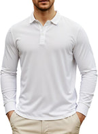 Mens Long Sleeve Polo Shirts Casual Button Collared T-Shirt Pullover Tee Golf Shirt