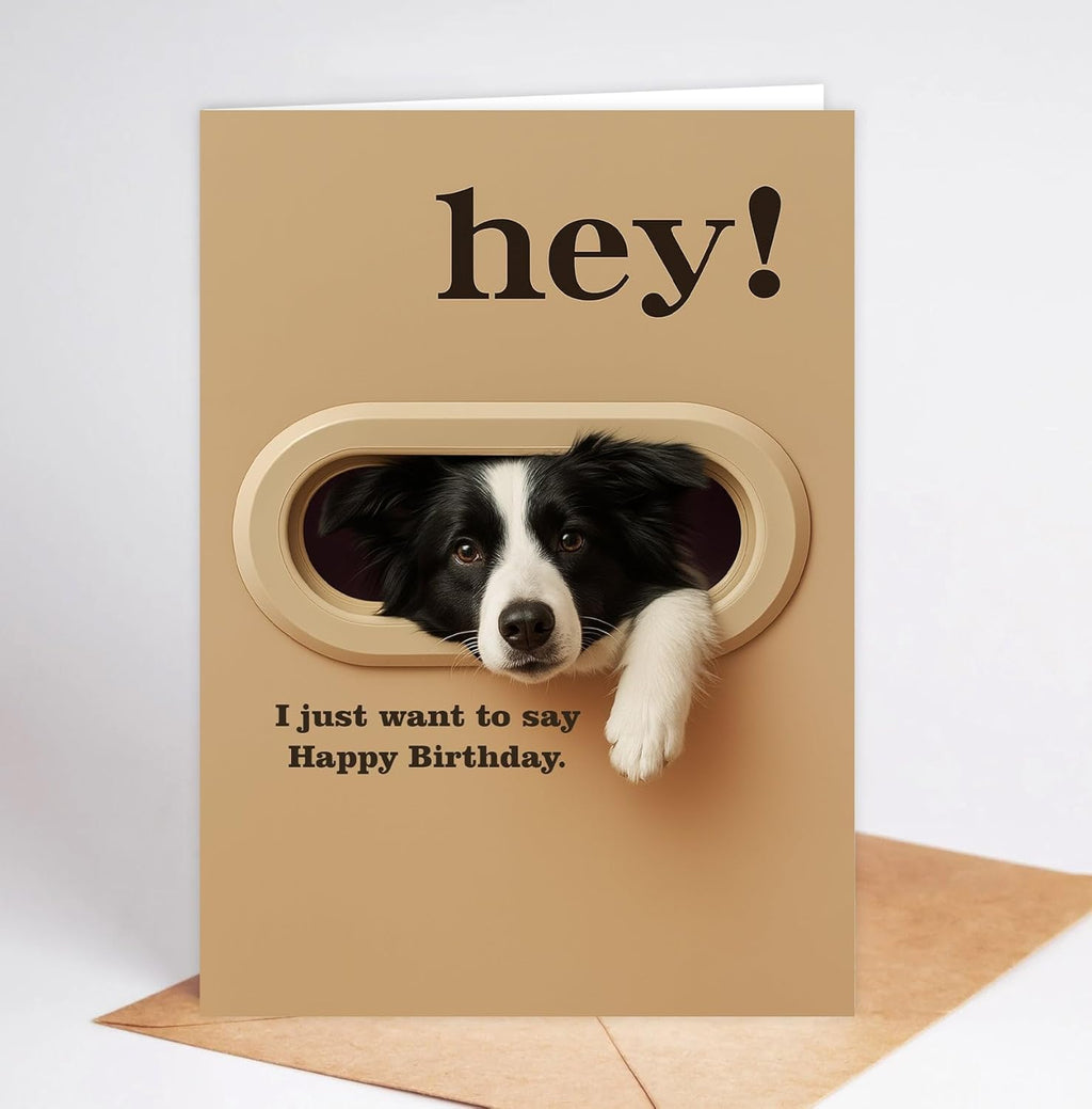 Funny Border Collie Birthday Card - Hey! I Just Want To Say Happy Birthday - Cute Dog Greeting Card For Dog Lovers- Men- Women And Kids - Humorous And Adorable Gifts Card Ideal