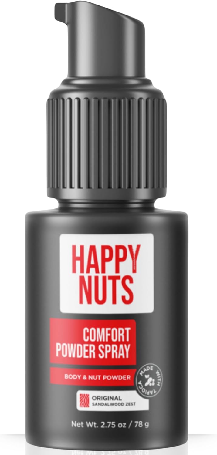 HAPPY NUTS Comfort Powder Spray: Anti Chafing & Mens Deodorant, Aluminum-Free, Sweat and Odor Control for Jock Itch, Groin and Men's Private Parts