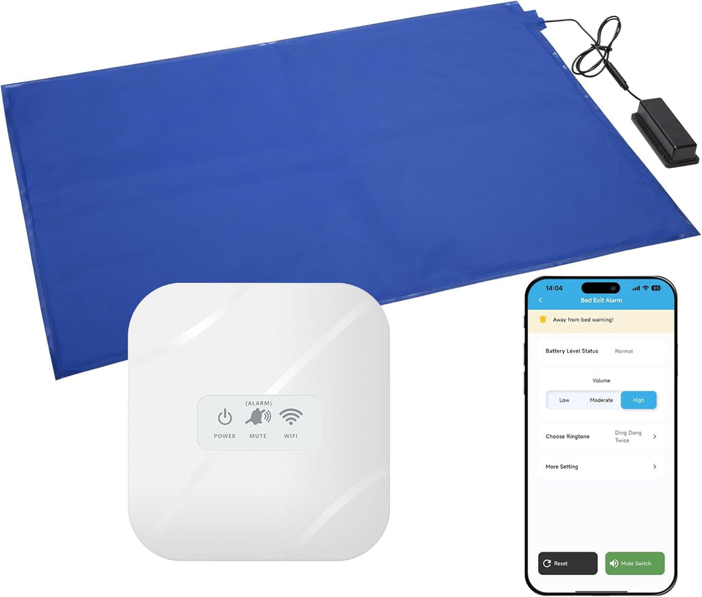 Briidea Wi-Fi Bed Alarm & Fall Prevention System for Elderly, Wireless 20''×28'' Bed Pad with Instant App Alerts, 300ft Coverage, Ideal for Home Care