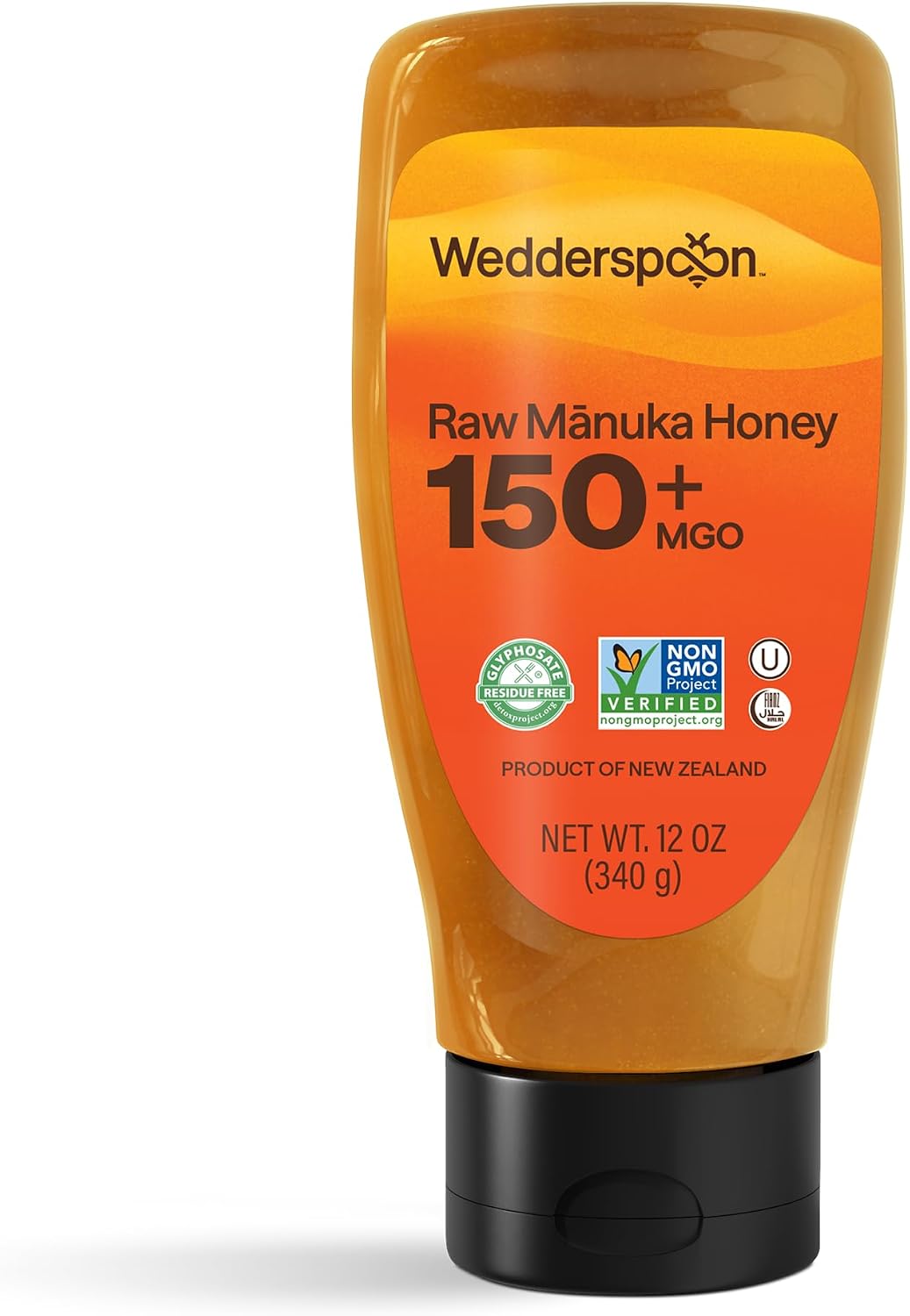 Wedderspoon Raw Manuka Honey 150+ MGO, 12 Oz, Squeeze Bottle, Unpasteurized New Zealand Honey, Non-GMO, BPA-Free Jar, Superfood & Natural Wellness Support