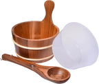 AIZYR Sauna Wooden Bucket and Ladle Kit - Handmade Sauna Spa Accessory with Plastic Liner for Family Sauna Bath