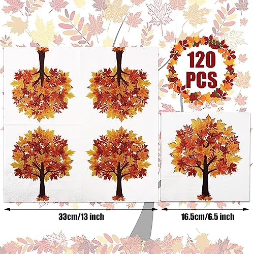 120 Pack Fall Paper Napkins Maple Leaves Luncheon Napkins Fall Leaf Disposable Napkin Maple Tree Decorative Napkin for Autumn Thanksgiving Party Supplies Dinner Kitchen, 6.5 x 6.5 Inch