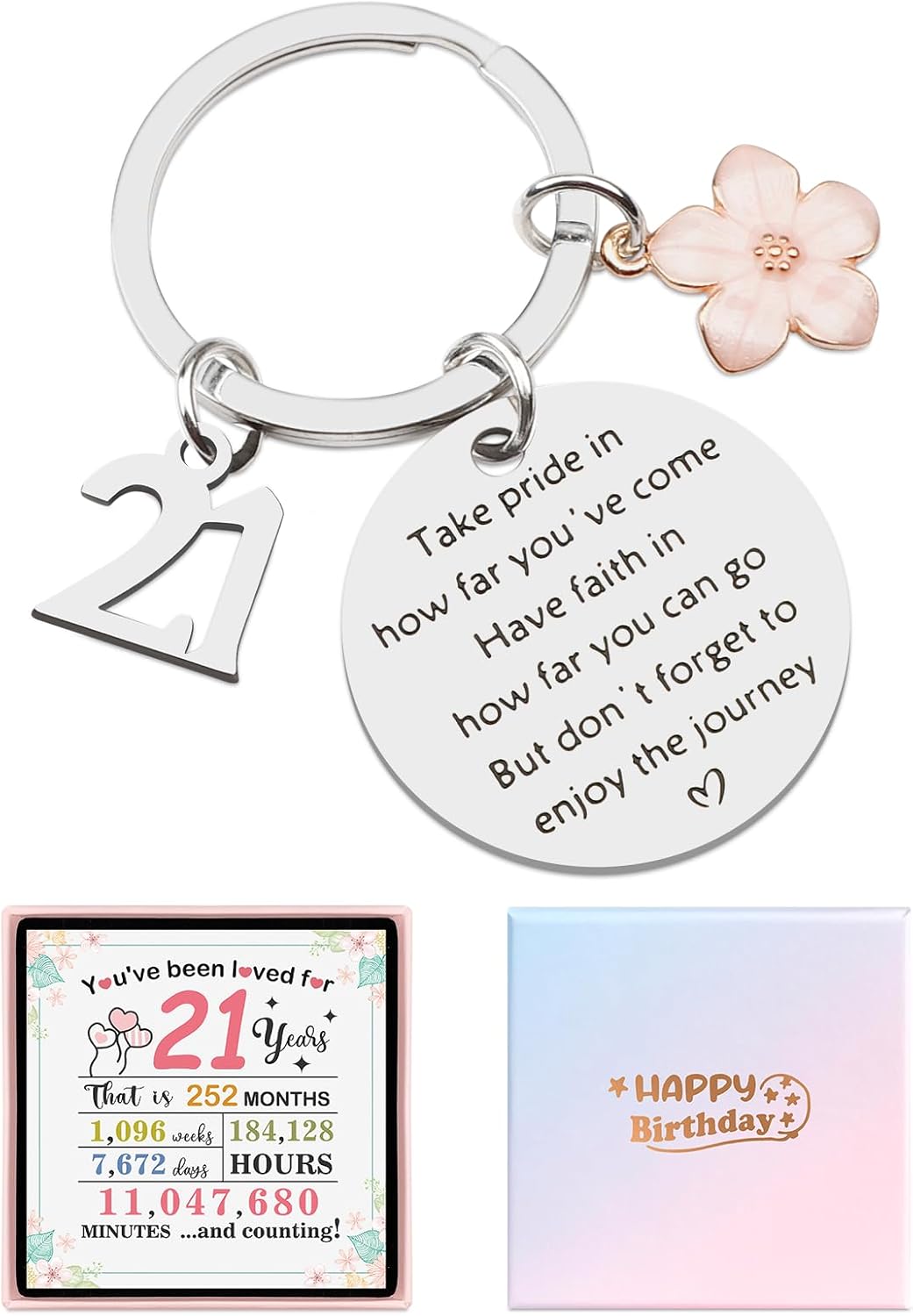 Birthday Gifts for Girls, Happy Birthday Keychain for 15 16 17 18 19 20 21 Year Old Girls Sister Daughter