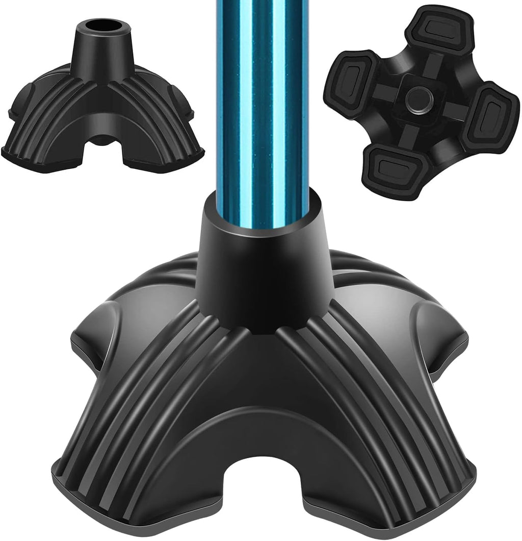 supregear Cane Tip Heavy Duty - Self Standing Non-Slip Rubber Quad Base for Walking Cane - Stable 4 Prong Replacement Foot Pad for Walking Stick Offset Quad Pod or Tripod