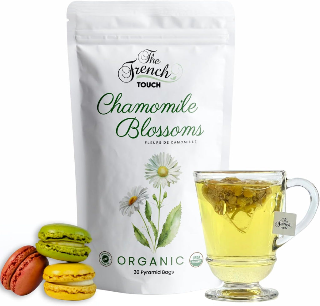 The French Touch Chamomile Tea ORGANIC | 1.5g x 30 Pyramid Bags |100% Certified USDA Organic | Plant based tea bags | Select Premium Tea | Whole Flower (Chamomile) | Caffeine-free