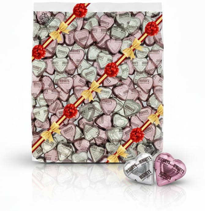 Extra Creamy Pink & Silver Chocolate Hearts - 1 lb Bulk Bag - Individually Wrapped Gourmet Treats for Weddings & Baby Showers 1 Pounds