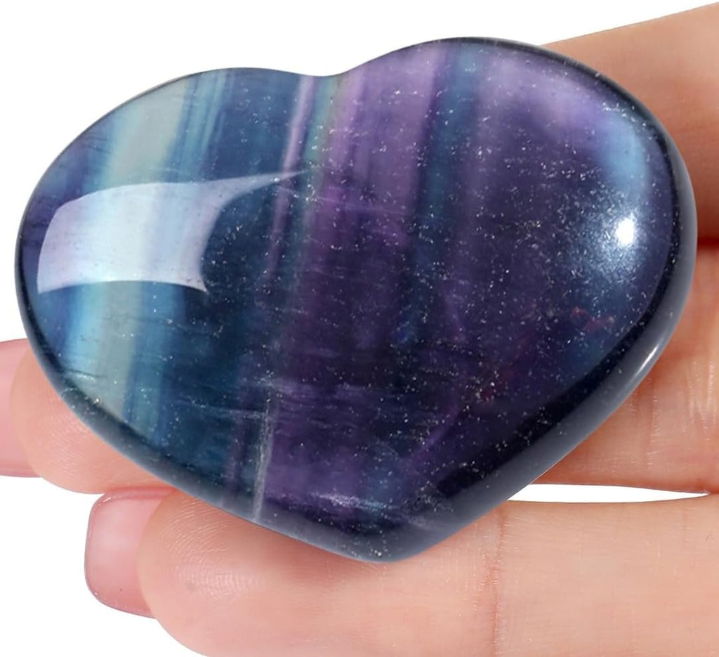 MAIBAOTA 45 mm Fluorite Crystals Large Heart Stone Healing Crystals Gifts for Women Natural Reiki Gemstone Polished Heart Shaped Rocks Meditation