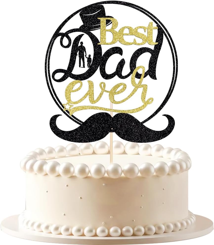 Best Dad Ever Circular Glitter Cake Topper Shiny Father's Day Decor