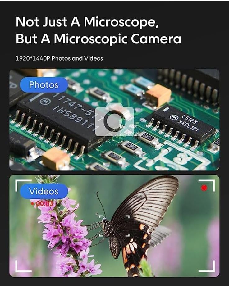 USB Digital Microscope, 50x-1600x Magnification Handheld, 1920P HD 8 LED Lights, Portable Pocket Microscope, Compatible with iOS and Android Devices, +2MP Magnifier Camera, No PC Support