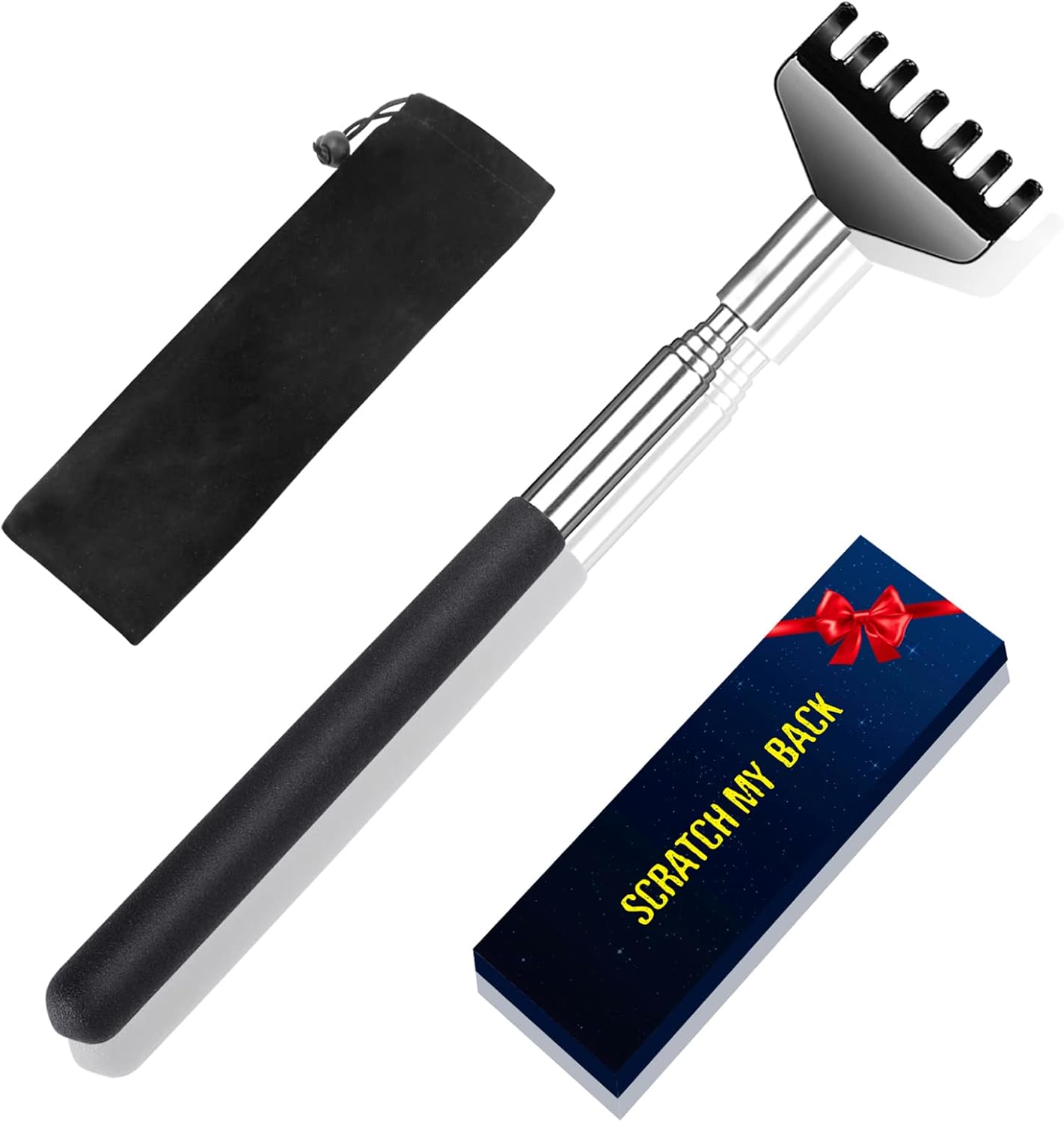 Back Scratcher with Gift Bag - Portable Metal Stainless Steel Telescoping Massage Tool - Gift/Stocking Stuffers for Men Women