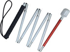 Aluminum Mobility Folding White Cane for Vision Impaired and Blind People (Folds Down 7 Sections) (Black Handle, 150cm (59.1 inch))