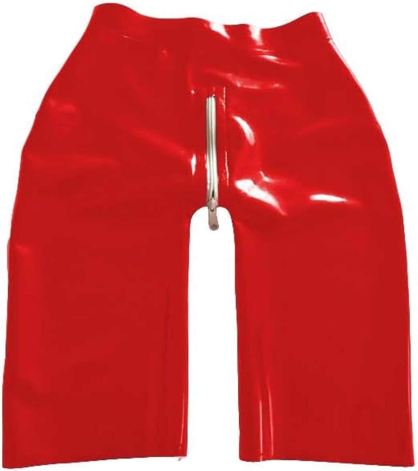 Latex 100% Rubber Red Ladies Shorts Four Corners Sexy Zipper Decoration,Red,Medium