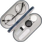 MoKo Double Eyeglass Case, Contact Lens Case with Mirror Tweezers Remover, 2 in 1 Double Sided Portable Contact Lens Box Holder Container Soak Storage Kit Sunglasses Pouch for Men & Women, Blue
