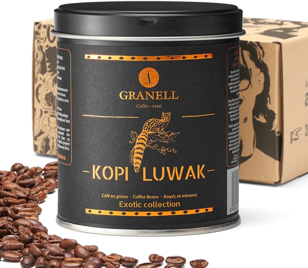 Kopi Luwak Coffee Beans, Premium Civet Coffee Luwak Whole Bean, Black Ivory Rich Bold Aroma, From Indonesia, Ultra Smooth Finish, Cafés Granell 100g