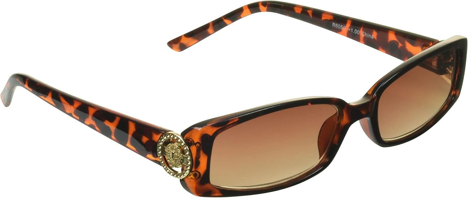 proSPORT Full Lens Reading Sunglass Tinted Readers Women Small Gold or Silver Lion Crest Medusa Emblem Logo NOT BIFOCAL