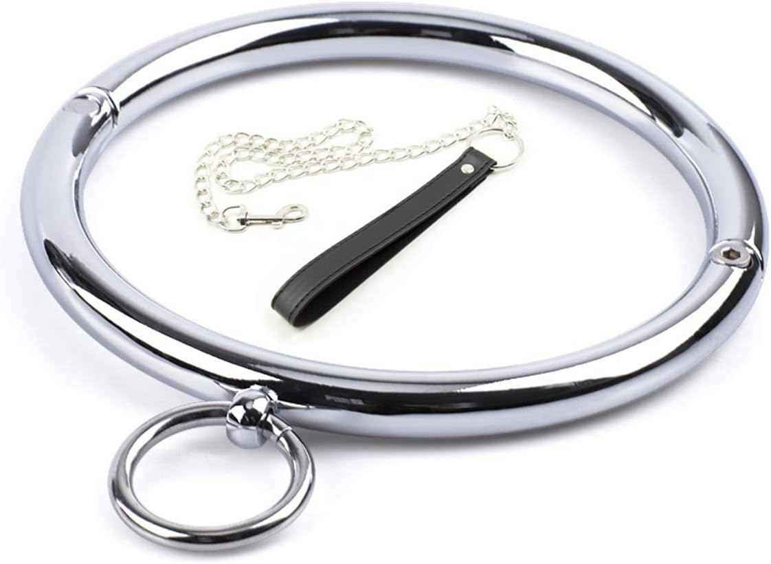 BDSM Round Collar Metal Restraint Choker with Fetish Nipple Clamps and Clit Clip Necklace for Women Men SM Breast Stimulation Sex Toys for Women (Diameter:4.72 inch/12 cm, Silver-0)