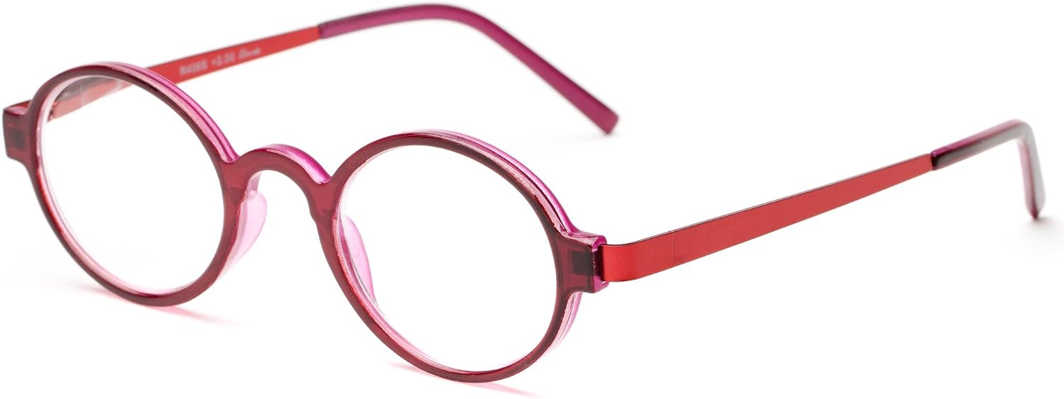 Readers Readers.com Reading Glasses, Metal Round Style for Men and Women - Red/Purple, +2.50