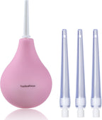 TopQuaFocus 8oz Enema Bulb Kit Anal and Vaginal Douche Bulb for Men Flushing System Enemas Silicone Bulb 4 Replaceable Tips (Pink, 224ml)
