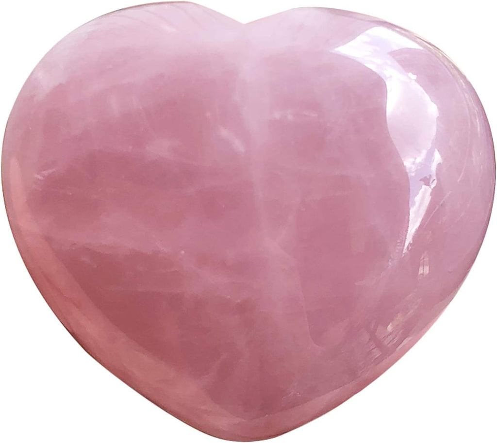 Natural Rose Quartz Puff Heart, Carved Polished Palm Worry Pocket Love Stone Healing Crystal 1.7"